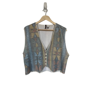 Cropped Multicolor Knit Vest Vintage Geometric Colourful Print Western Aztec